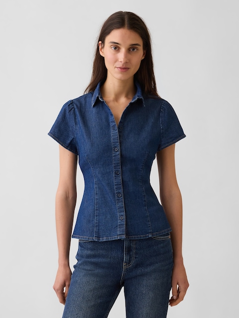 Denim Cap-Sleeve Shirt