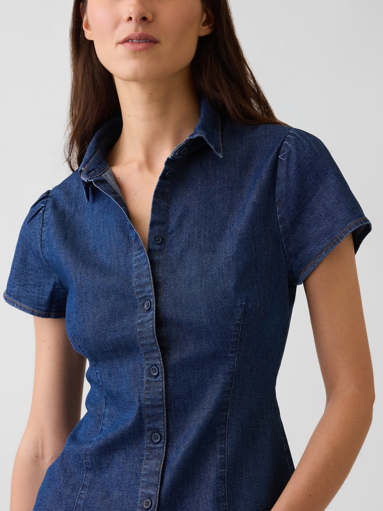 Denim Cap-Sleeve Shirt