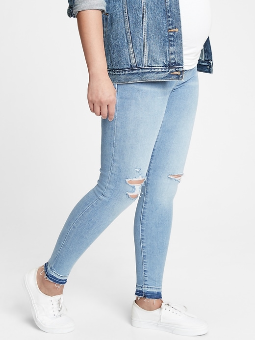 Image number 4 showing, Maternity Full Panel Destructed Legging Jeans