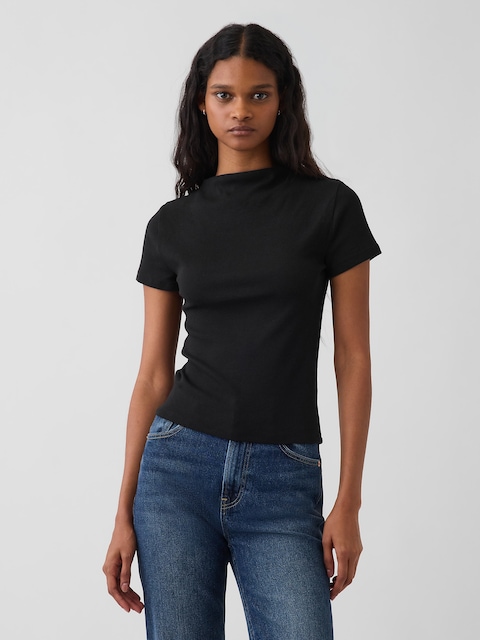 Modern Rib Mockneck Crop T-Shirt
