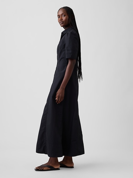 gap long sleeve shirt dress Women's Barrel-Sleeve Maxi Shirtdress by Gap True Black Petite Size S