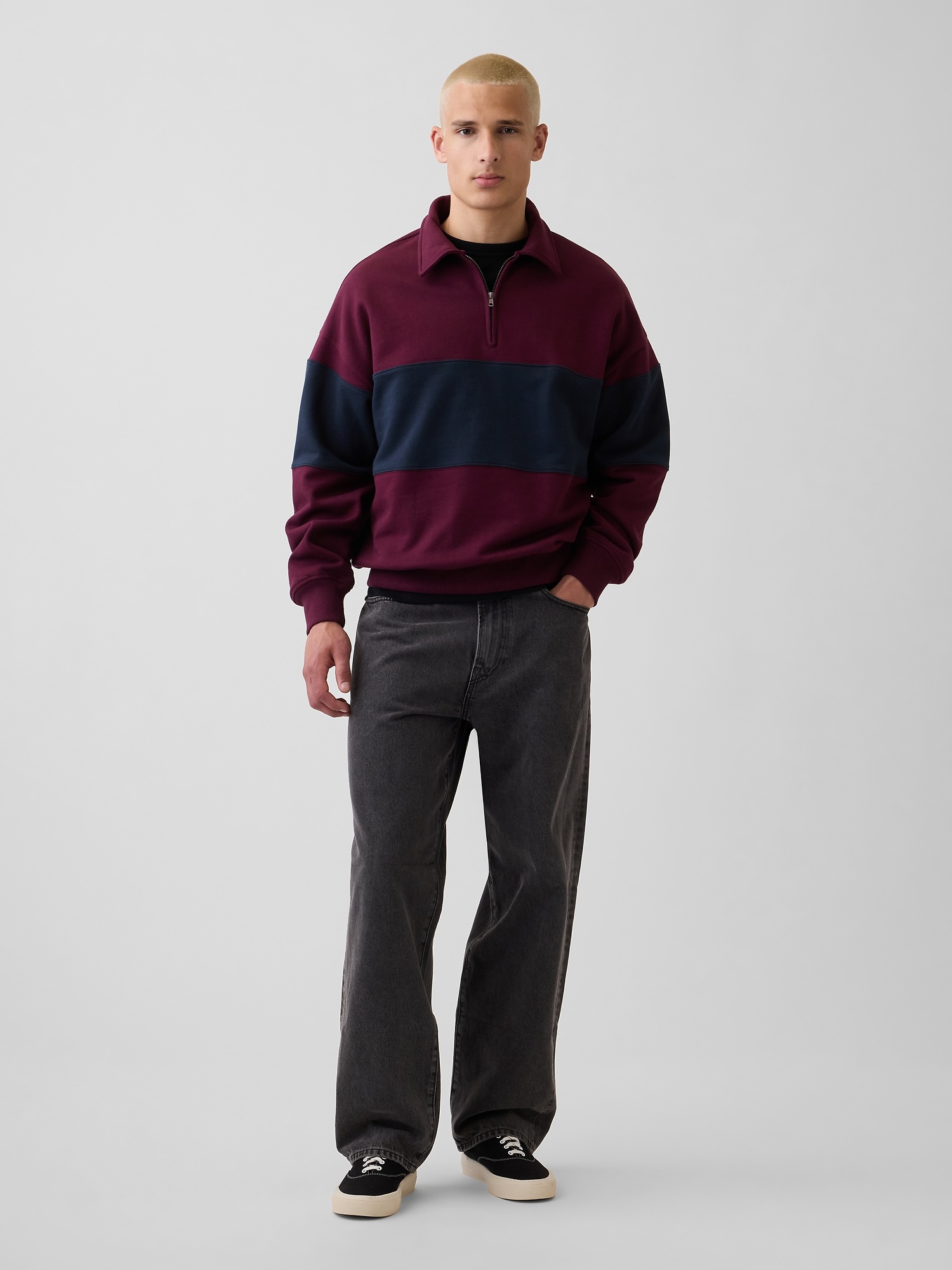 Мужские свитеры Gap Heavyweight Oversized Stripe Half-Zip Pullover — фото 2