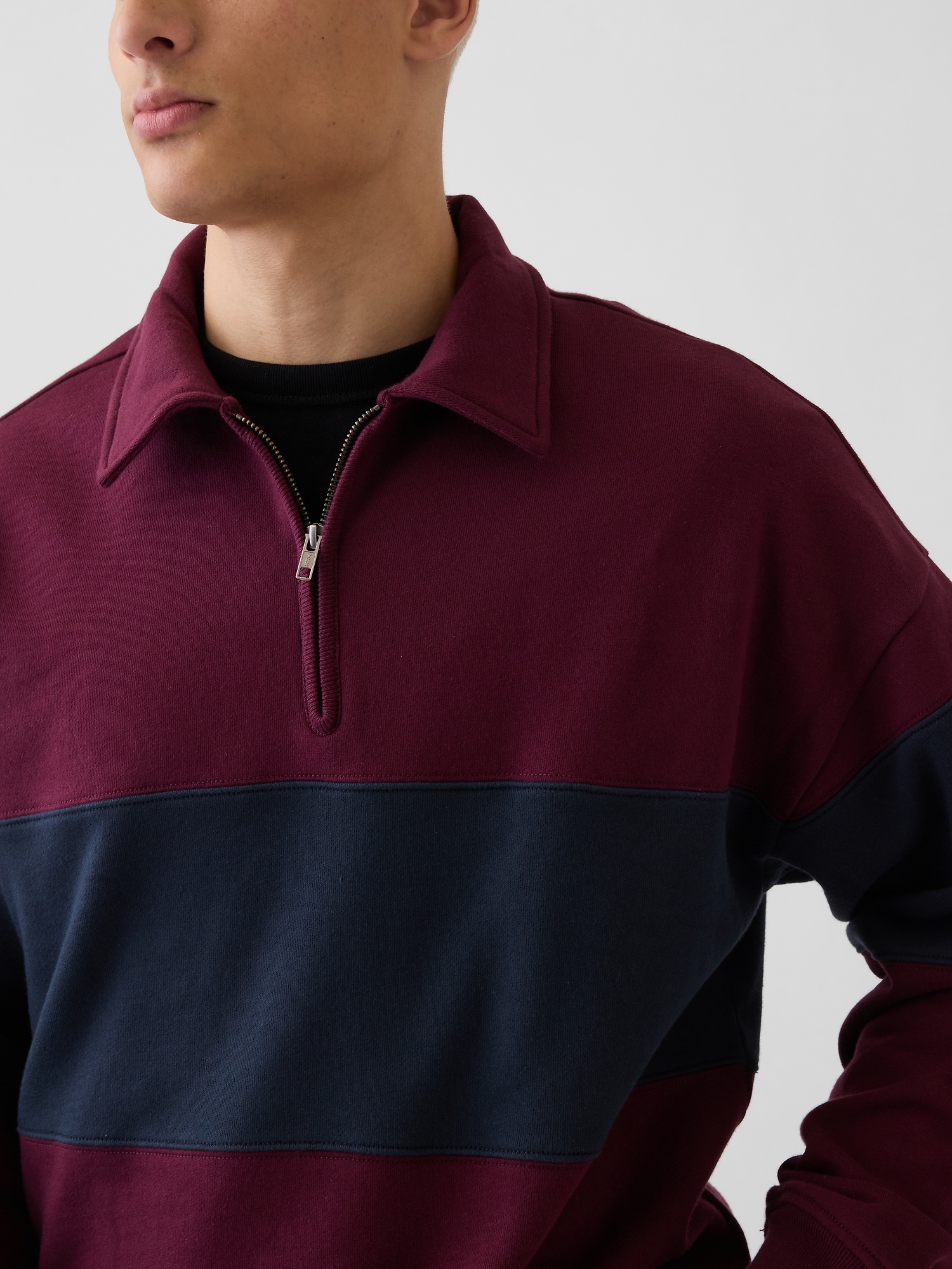 Heavyweight Oversized Stripe Half-Zip Pullover
