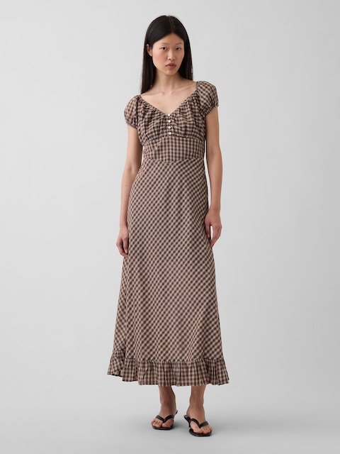 V-Neck Ruffle Hem Maxi Dress
