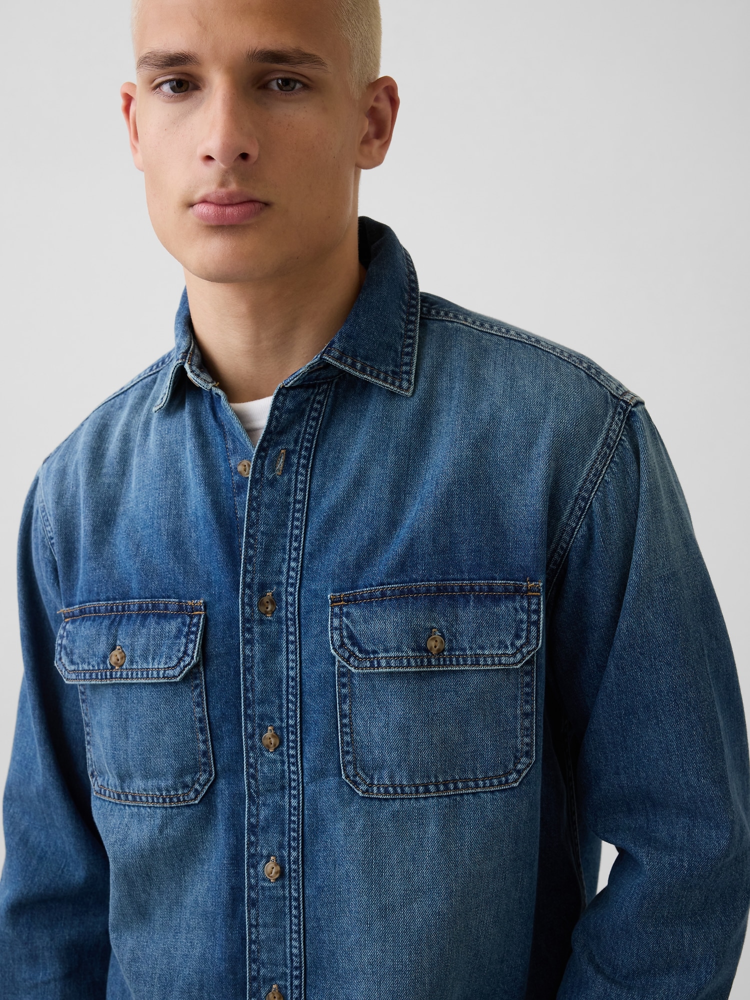 UltraSoft Denim Relaxed Utility Shirt