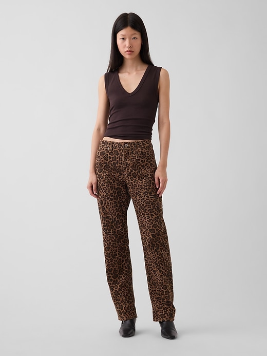 Image number 1 showing, Mid Rise Straight Taper Leopard Jeans