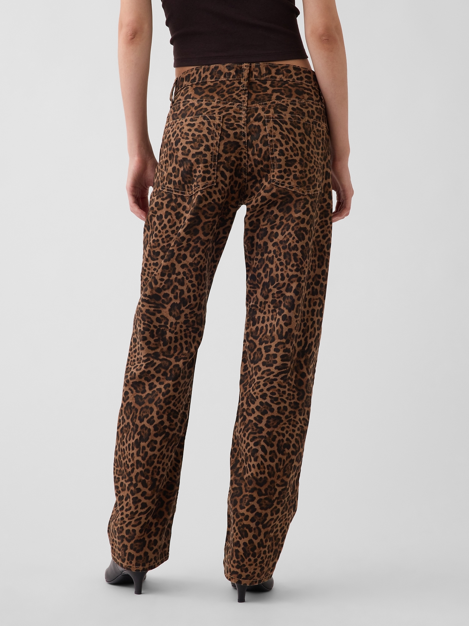 Mid Rise Straight Taper Leopard Jeans