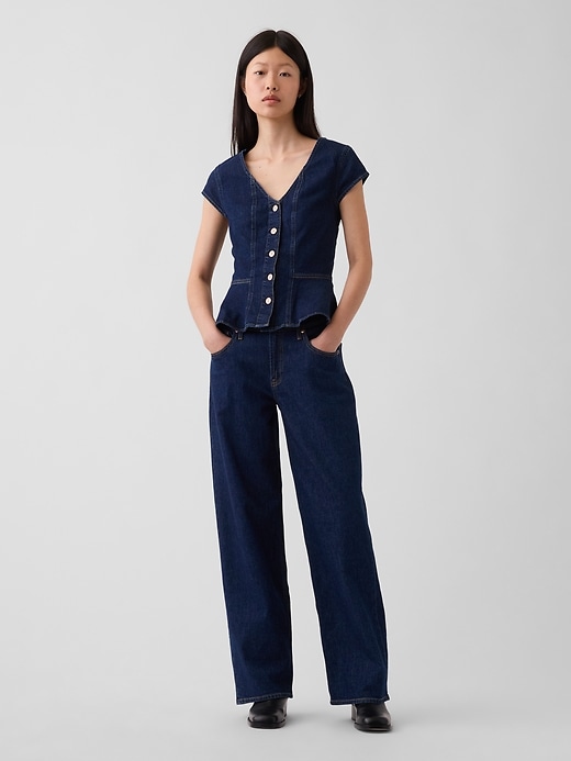 Image number 2 showing, Denim Fitted Cap-Sleeve Peplum Top