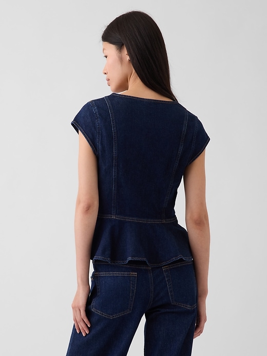 Image number 3 showing, Denim Fitted Cap-Sleeve Peplum Top