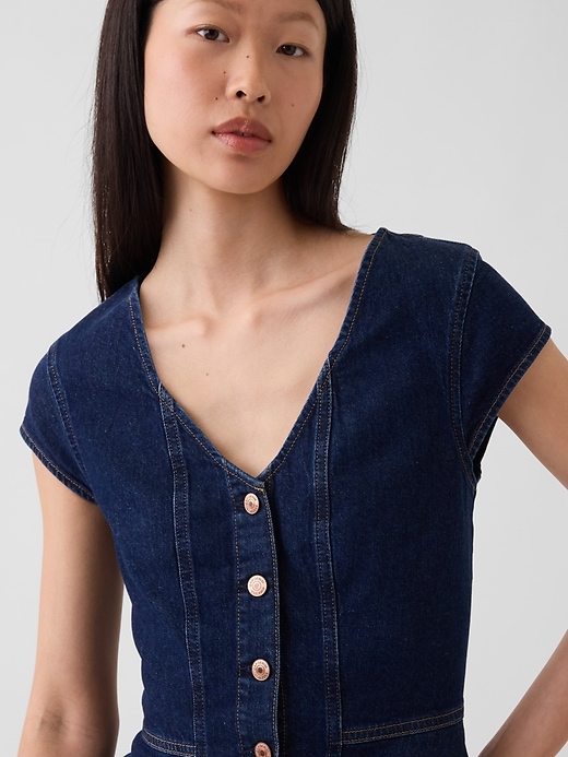 Image number 4 showing, Denim Fitted Cap-Sleeve Peplum Top