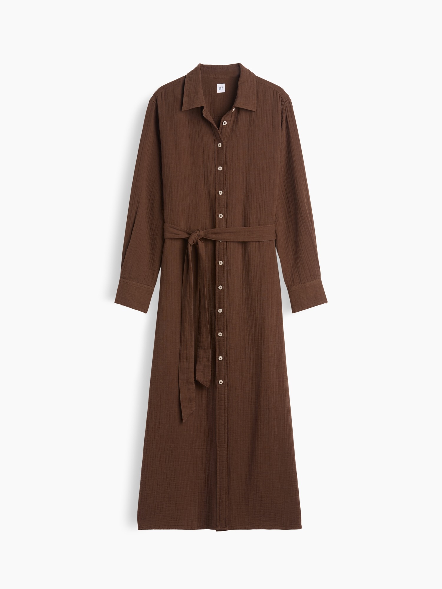 Женское макси-платье-рубашка Gap из хлопковой марли, цвет: Холодный коричневый — фото 4