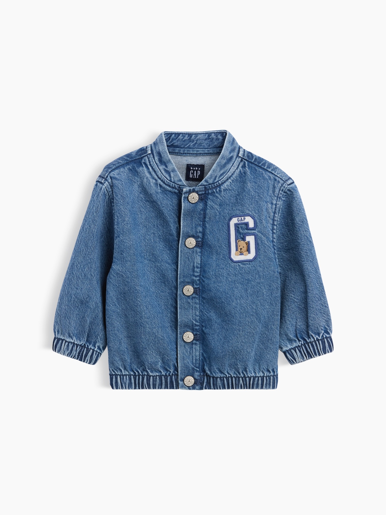 Куртка Gap Denim Brannan Bear Varsity Logo Jacket для малышей, цвет: Средняя варка