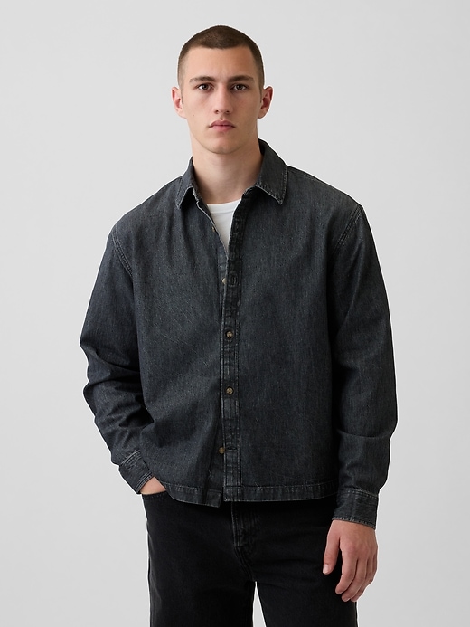 Image number 1 showing, Denim Relaxed Straight-Hem Shirt