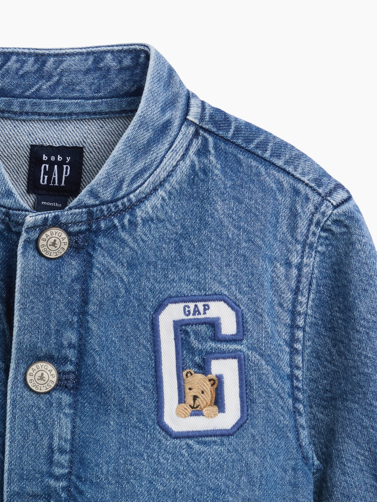 Куртка Gap Denim Brannan Bear Varsity Logo Jacket для малышей, цвет: Средняя варка — фото 3