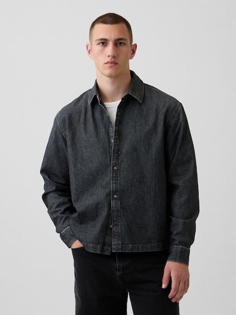Denim Relaxed Straight-Hem Shirt
