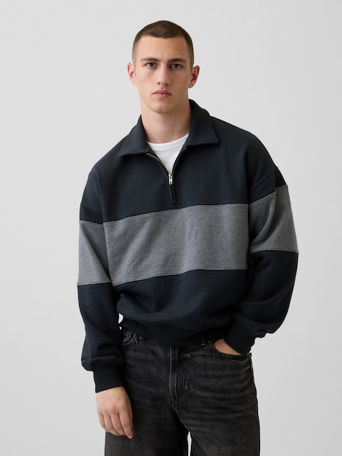 Heavyweight Oversized Stripe Half-Zip Pullover