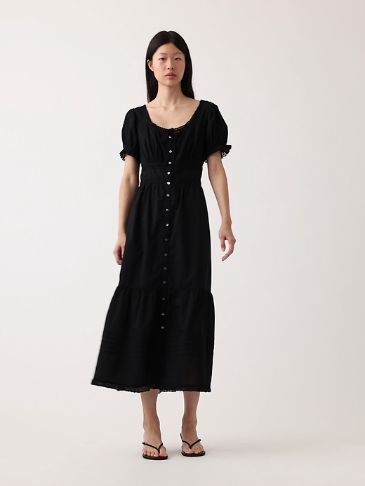 Scoop-Neck Lace-Trim Tiered Maxi Dress | Gap