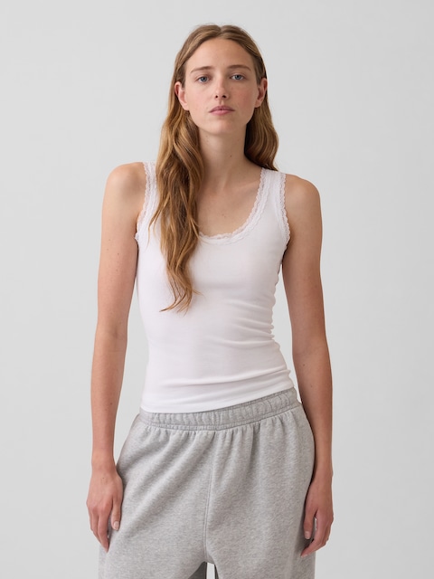 Mini Rib Lace-Trim PJ Tank Top