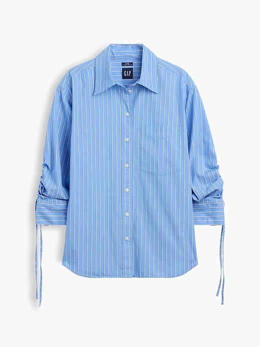 Image number 5 showing, Organic Cotton Poplin Oversized Ruched-Sleeve Shirt