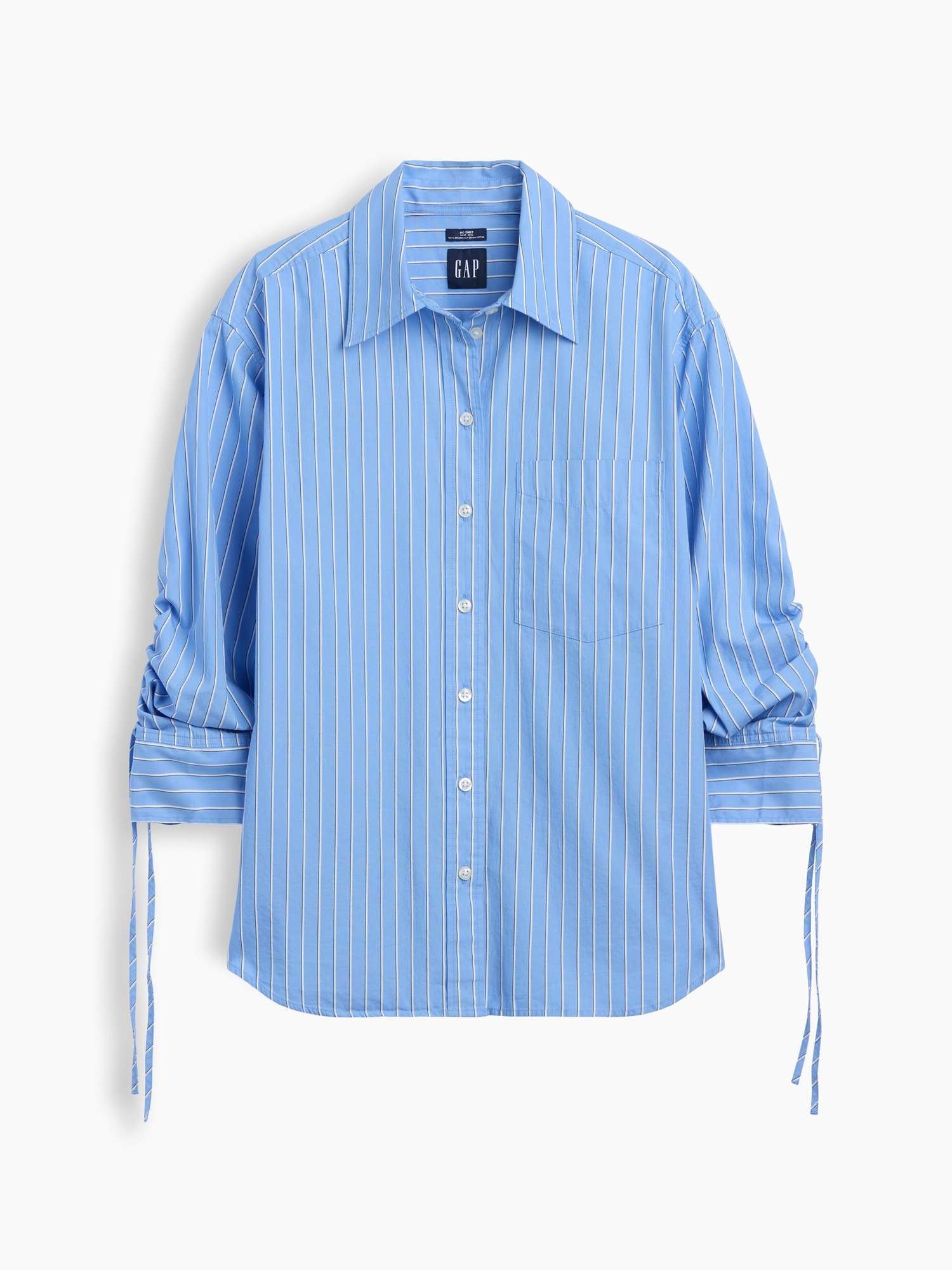 Женские рубашки Gap UltraSoft Denim Oversized Ruched-Sleeve Shirt — фото 5