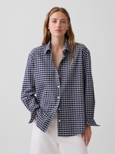 Seersucker Plaid Oversized Shirt