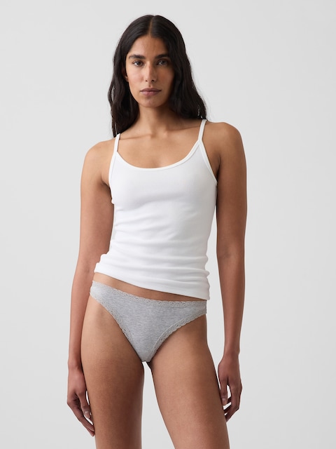 SoftMade Organic Stretch Cotton Lace-Trim Thong