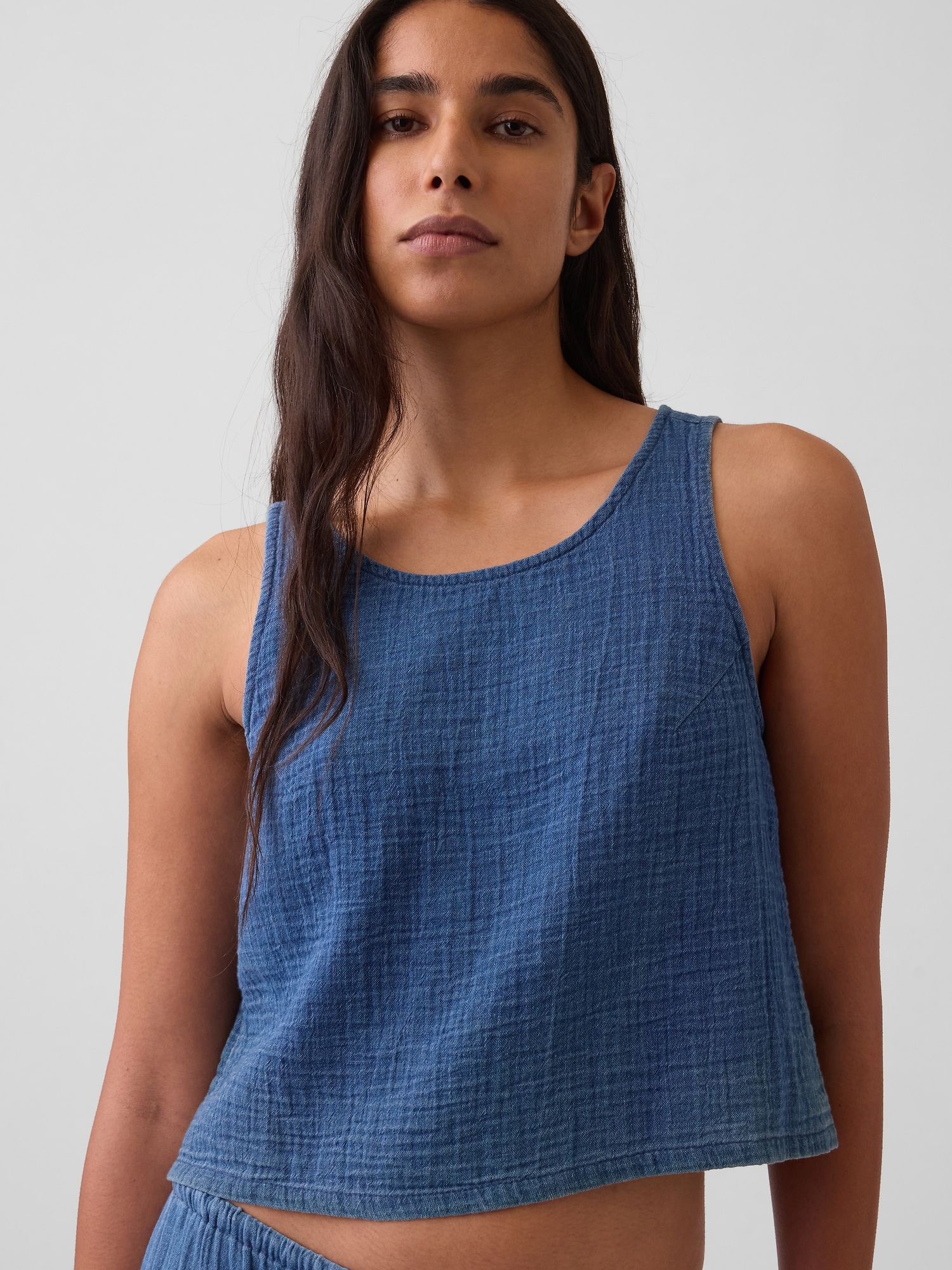 Cotton Gauze Denim Shell Tank Top