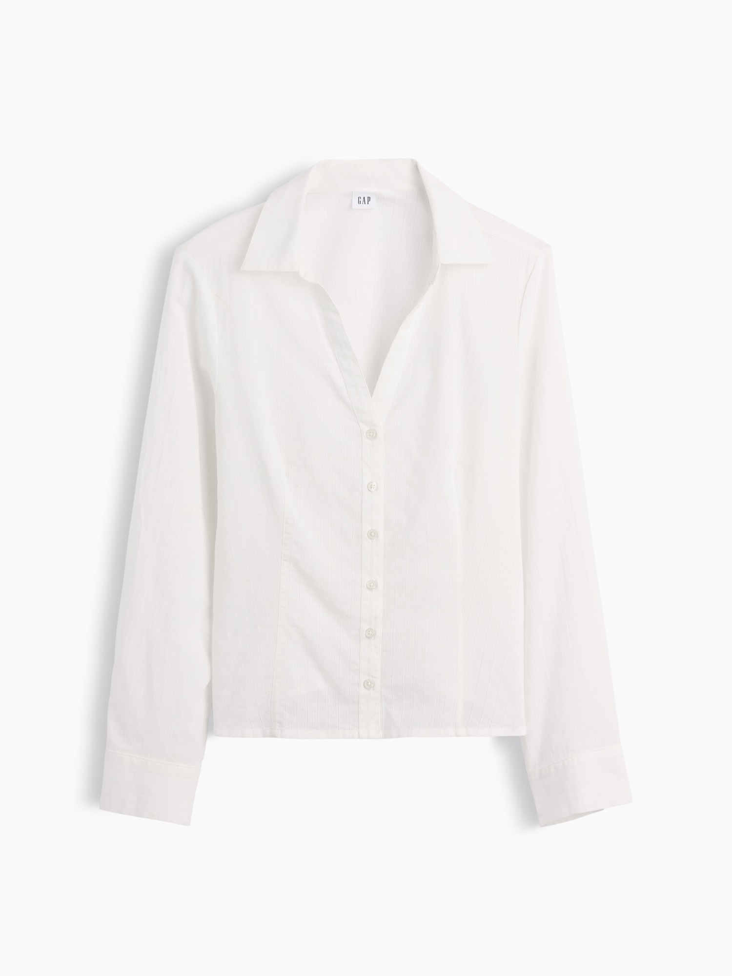 Женская рубашка Gap Textured Dobby Fitted, цвет: Молочный белый — фото 5