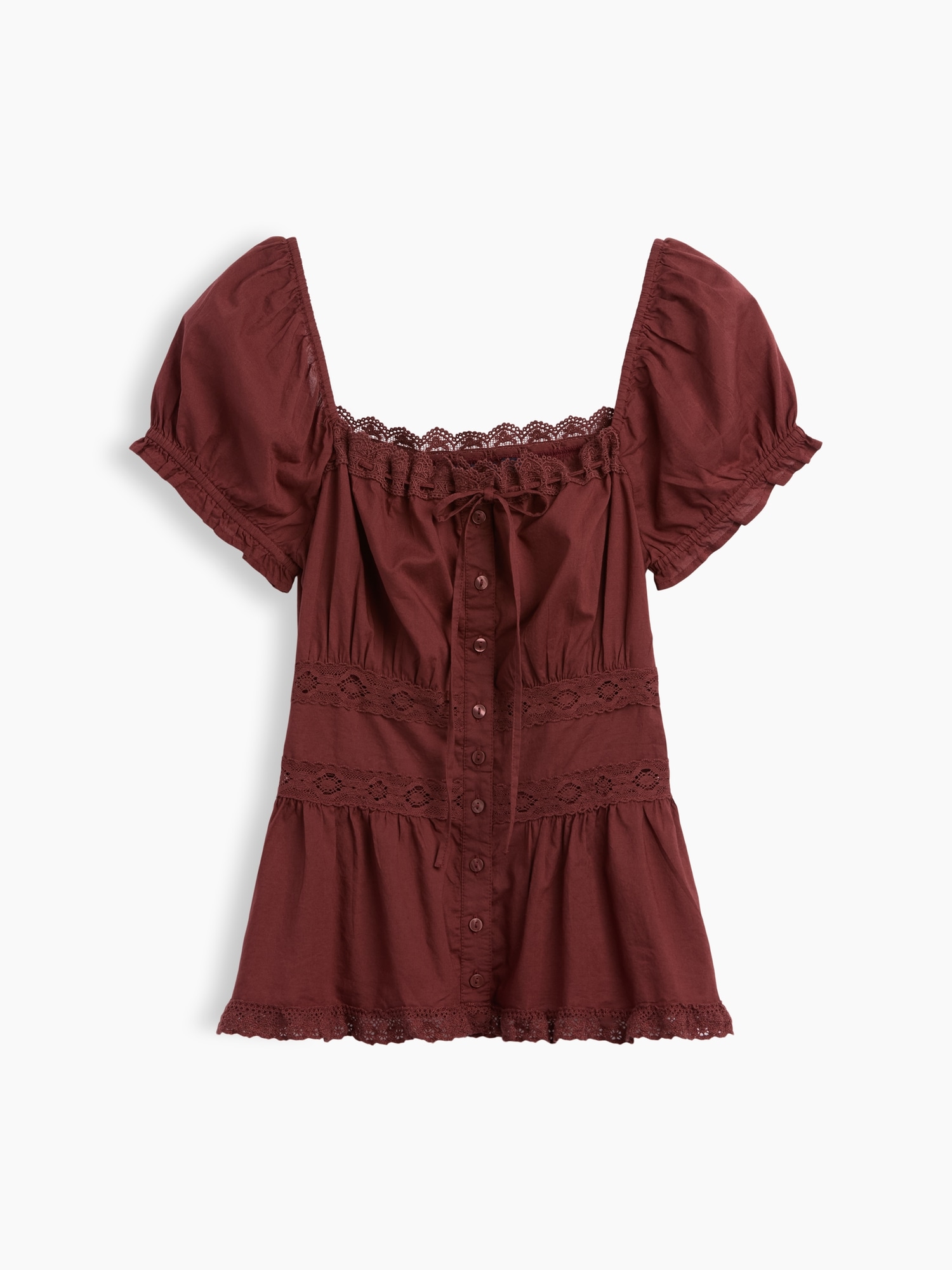 Square-Neck Lace-Trim Peplum Top