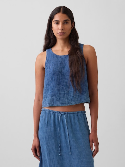 Cotton Gauze Denim Shell Tank Top
