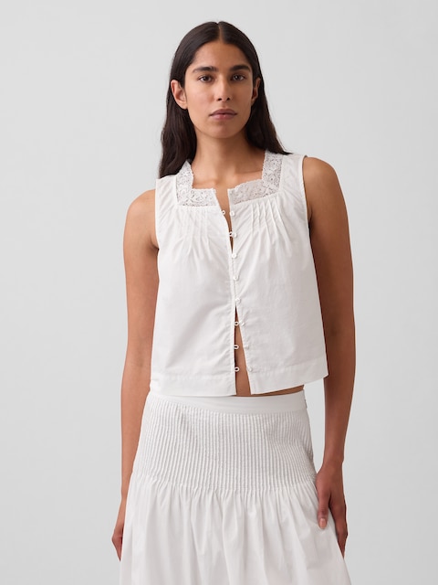 Poplin Pintuck Shell Top