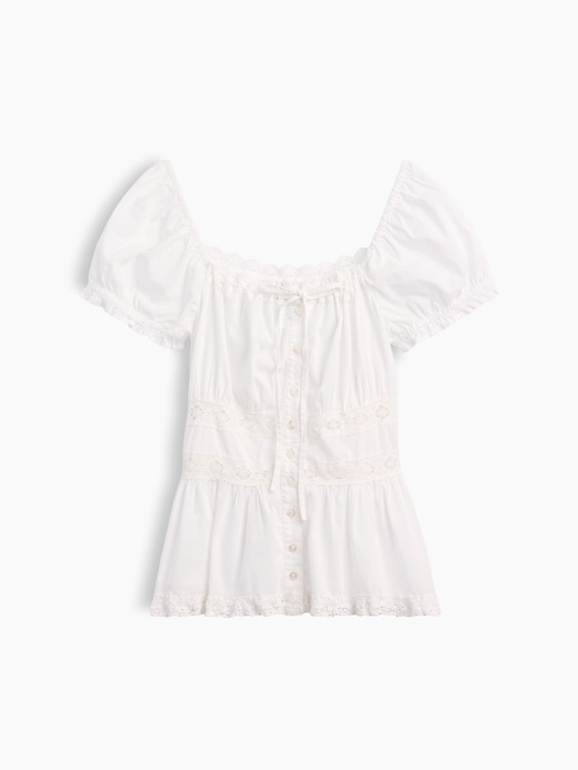 Image number 5 showing, Square-Neck Lace-Trim Peplum Top