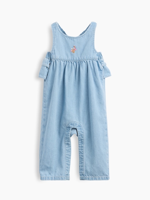Baby Embroidered Denim Ruffle One-Piece