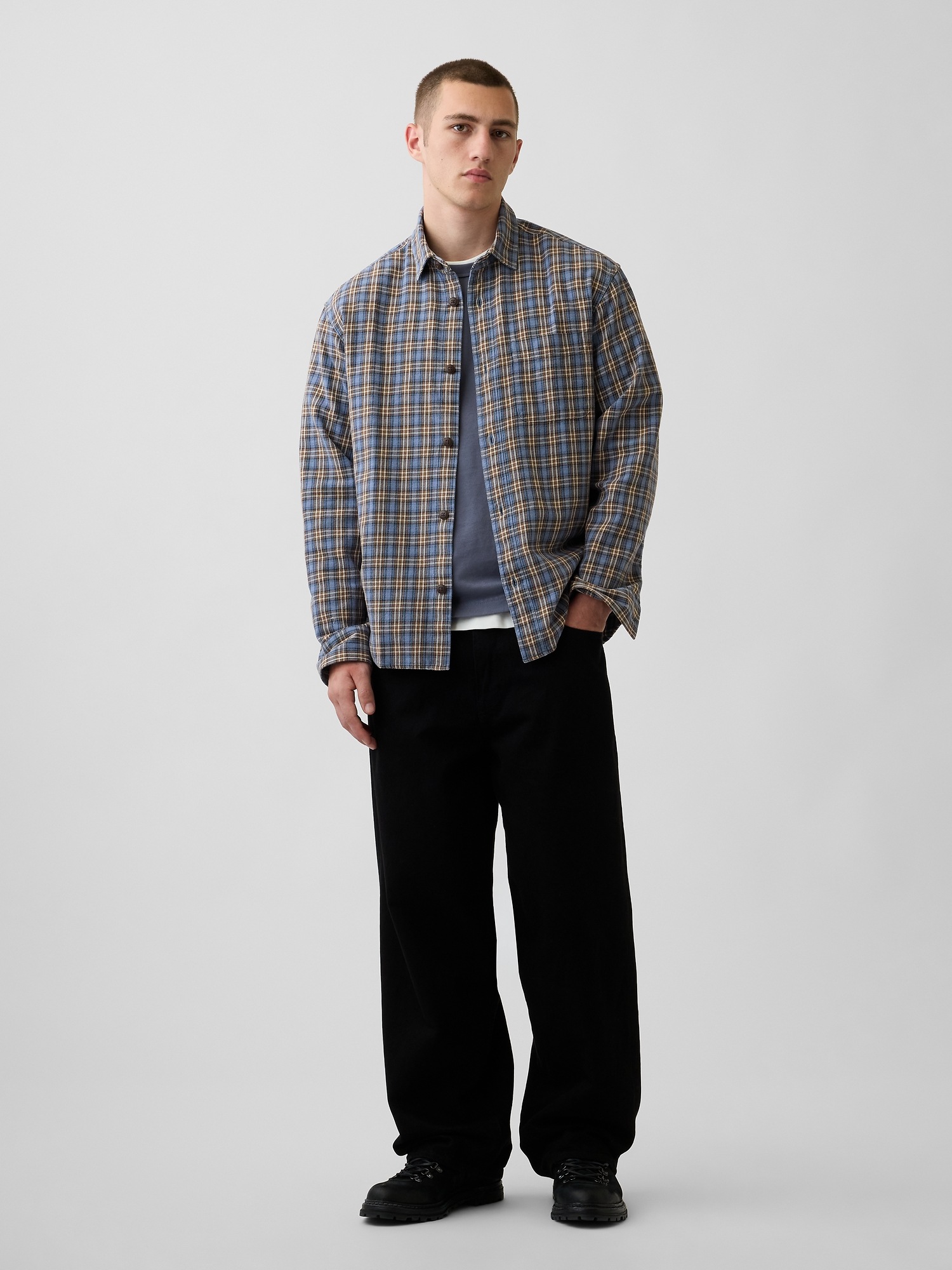 Мужские рубашки Gap Sunwashed Twill Relaxed Plaid Shirt — фото 2