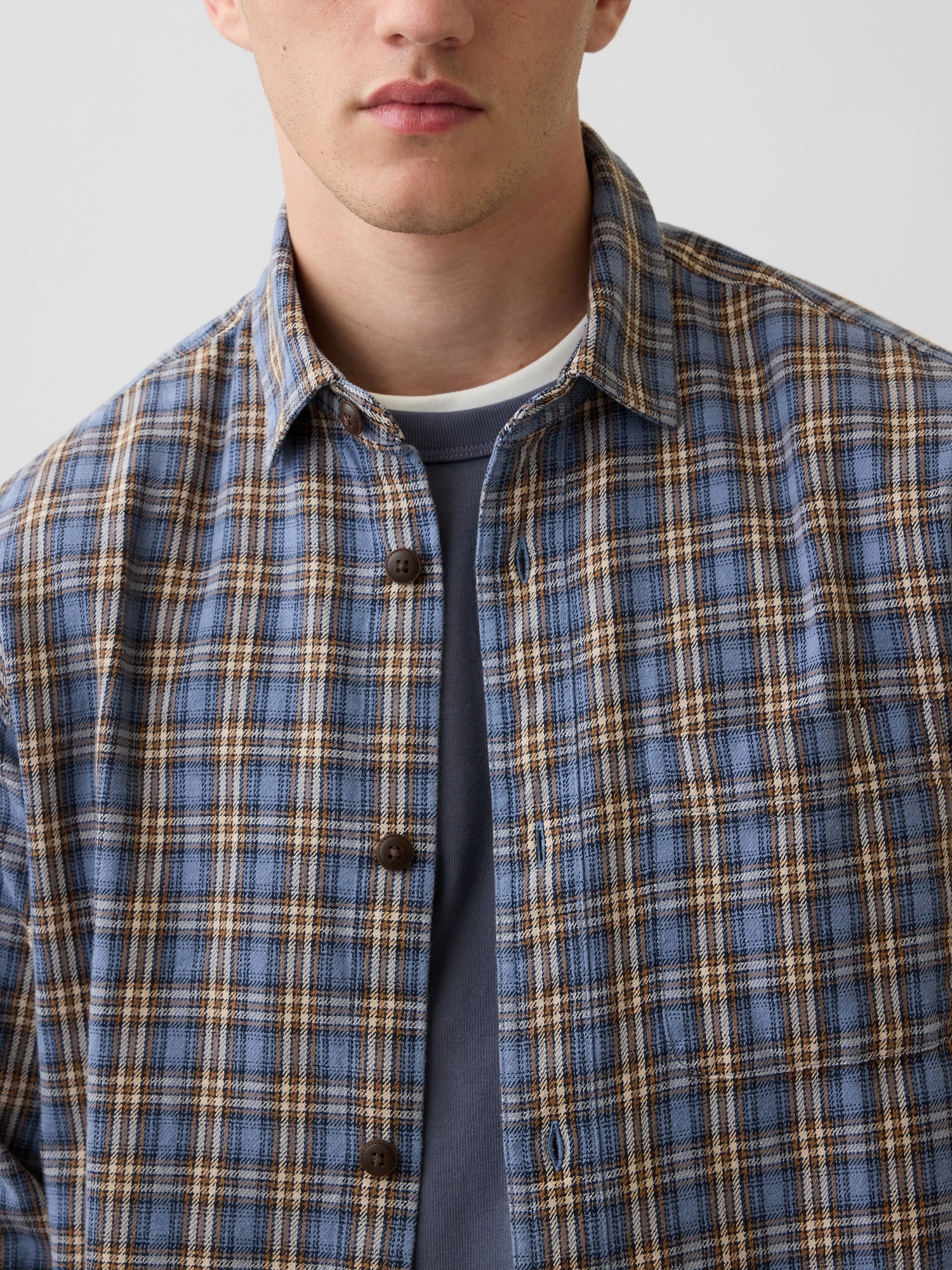 Мужские рубашки Gap Sunwashed Twill Relaxed Plaid Shirt — фото 4