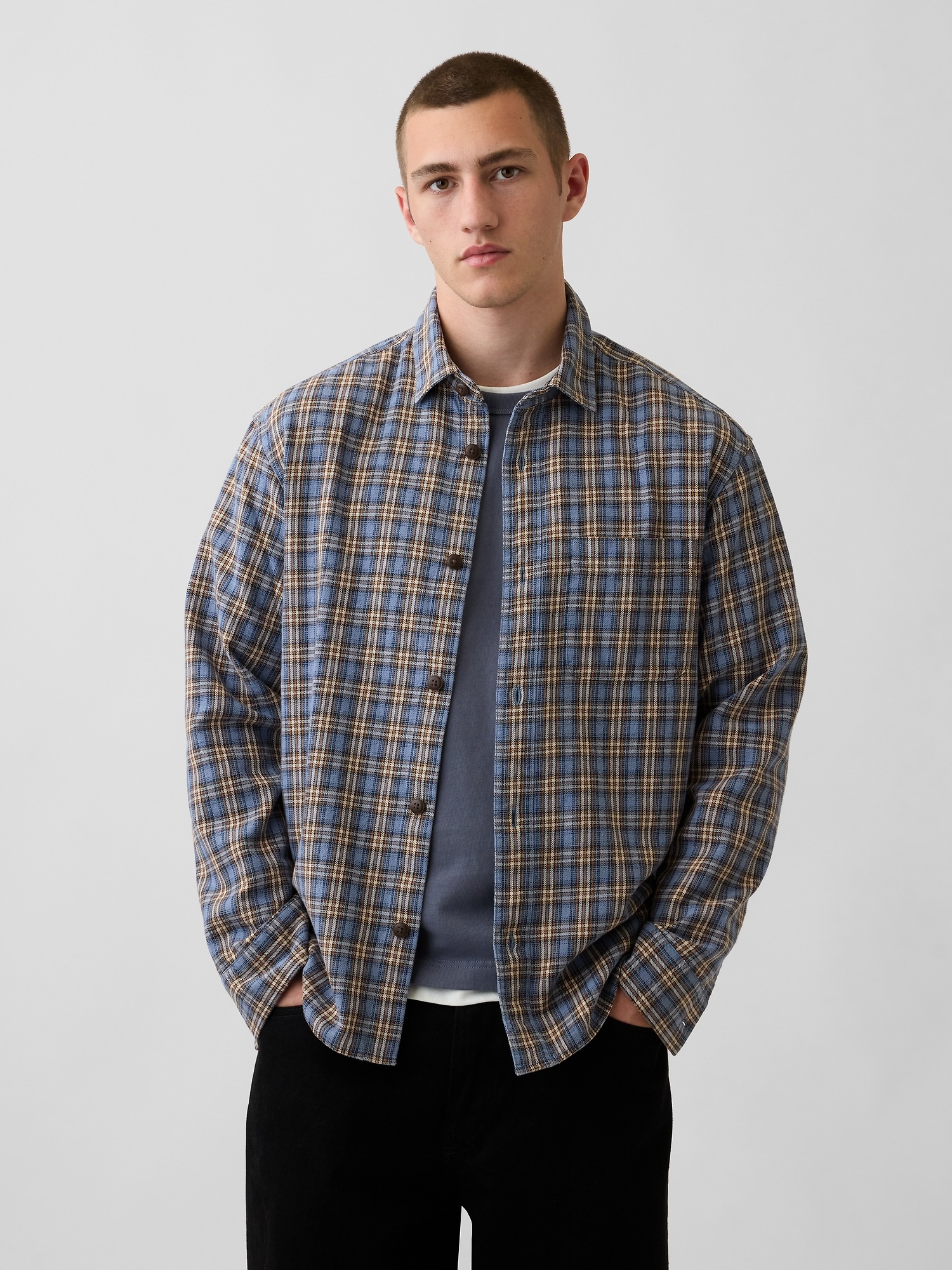 Мужские рубашки Gap Sunwashed Twill Relaxed Plaid Shirt