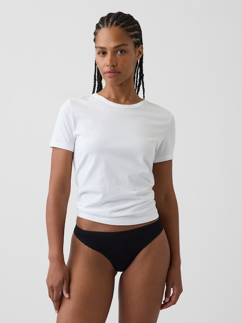 SoftMade Organic Stretch Cotton Lace-Trim Thong