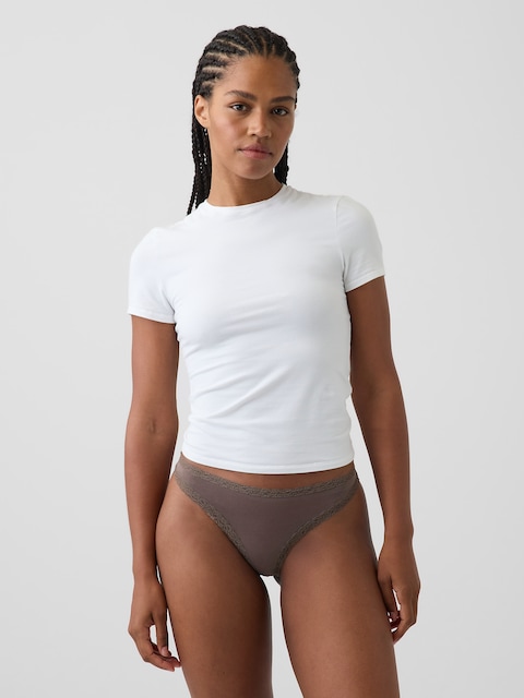 SoftMade Organic Stretch Cotton Lace-Trim Thong