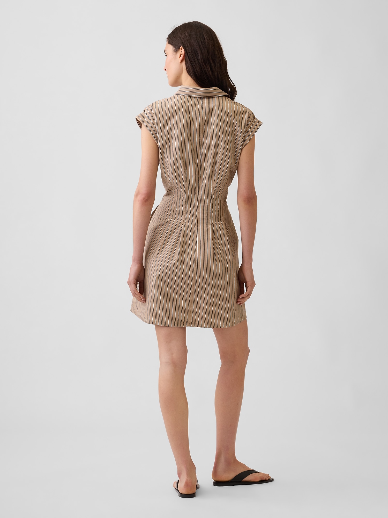 Poplin Stripe Cinched Mini Shirtdress