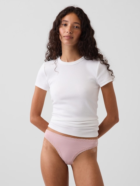 SoftMade Organic Stretch Cotton Lace-Trim Thong