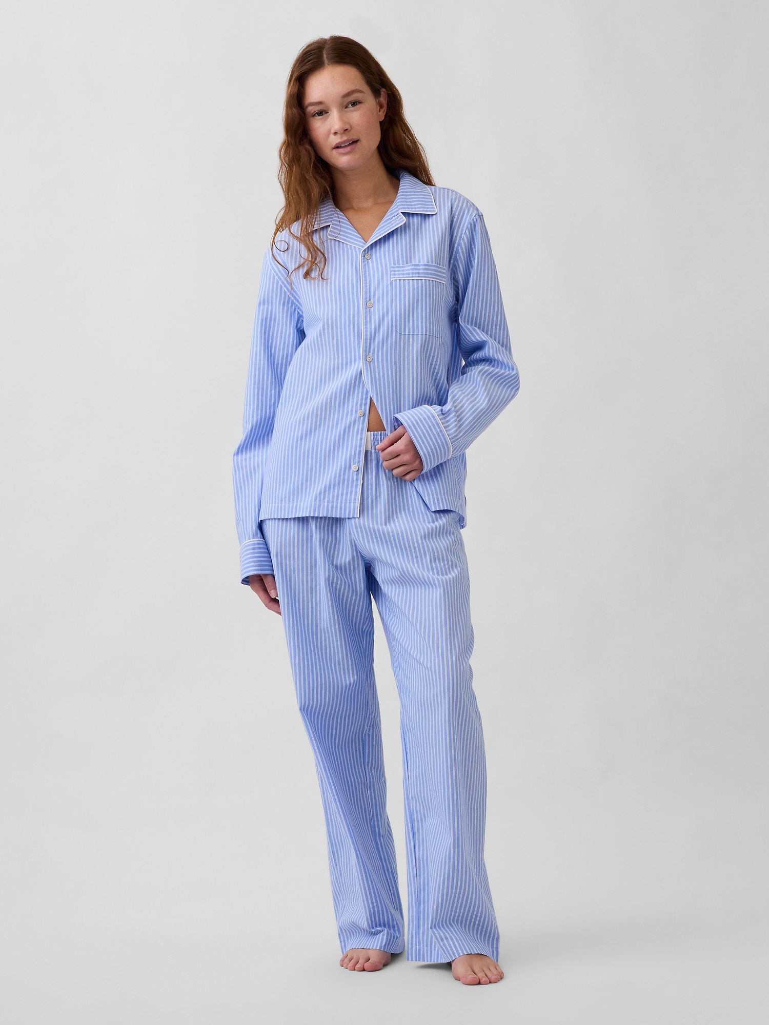 Женская рубашка Gap Poplin PJ, цвет: Синий / Белый — фото 2