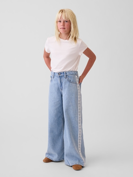 Image number 1 showing, Kids Low Rise Lace-Trim Baggy Jeans