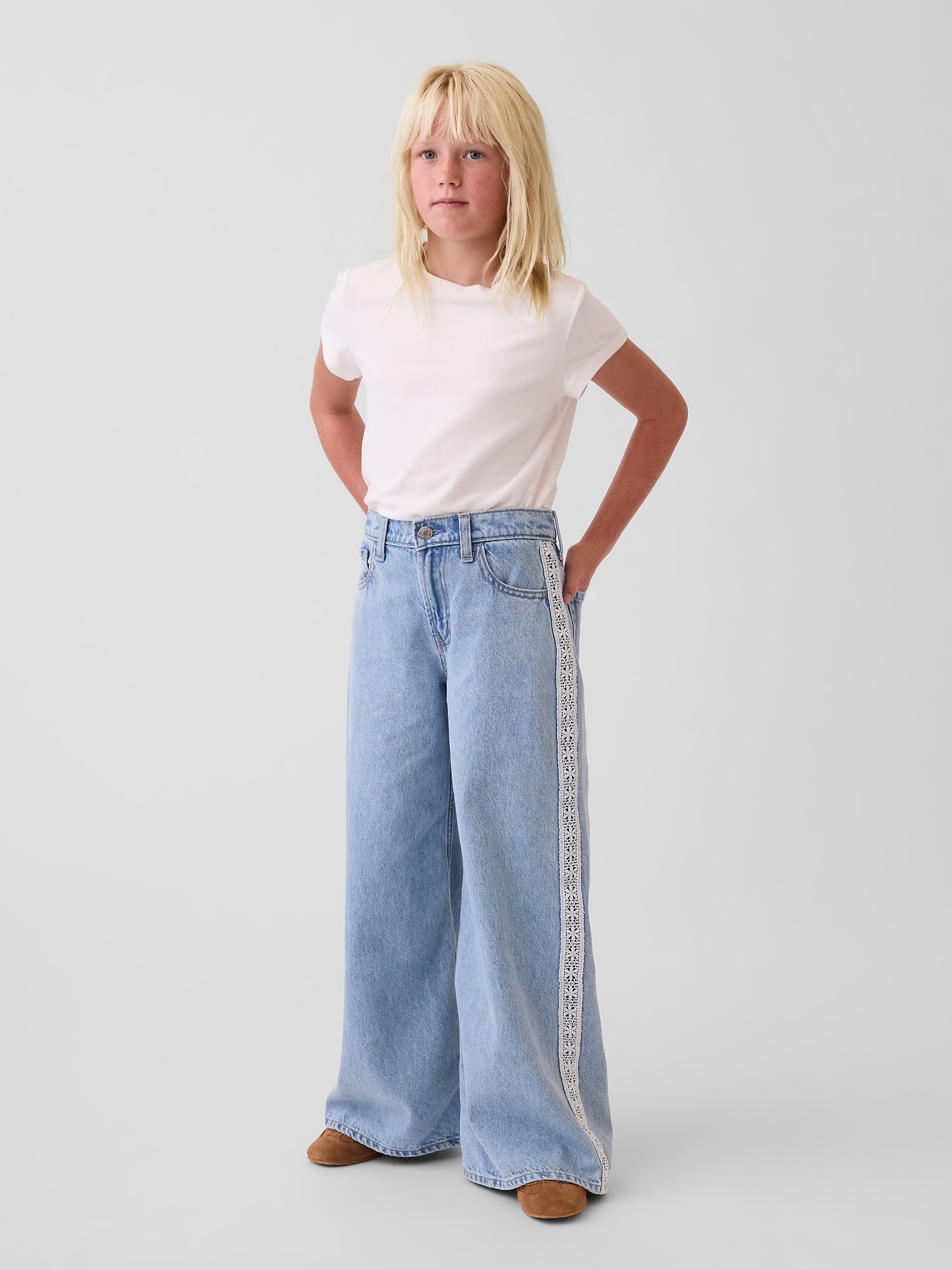 Kids Low Rise Lace-Trim Baggy Jeans