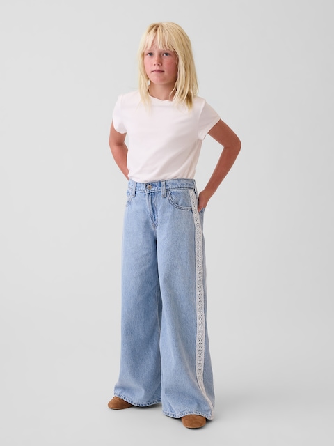 Kids Low Rise Lace-Trim Baggy Jeans