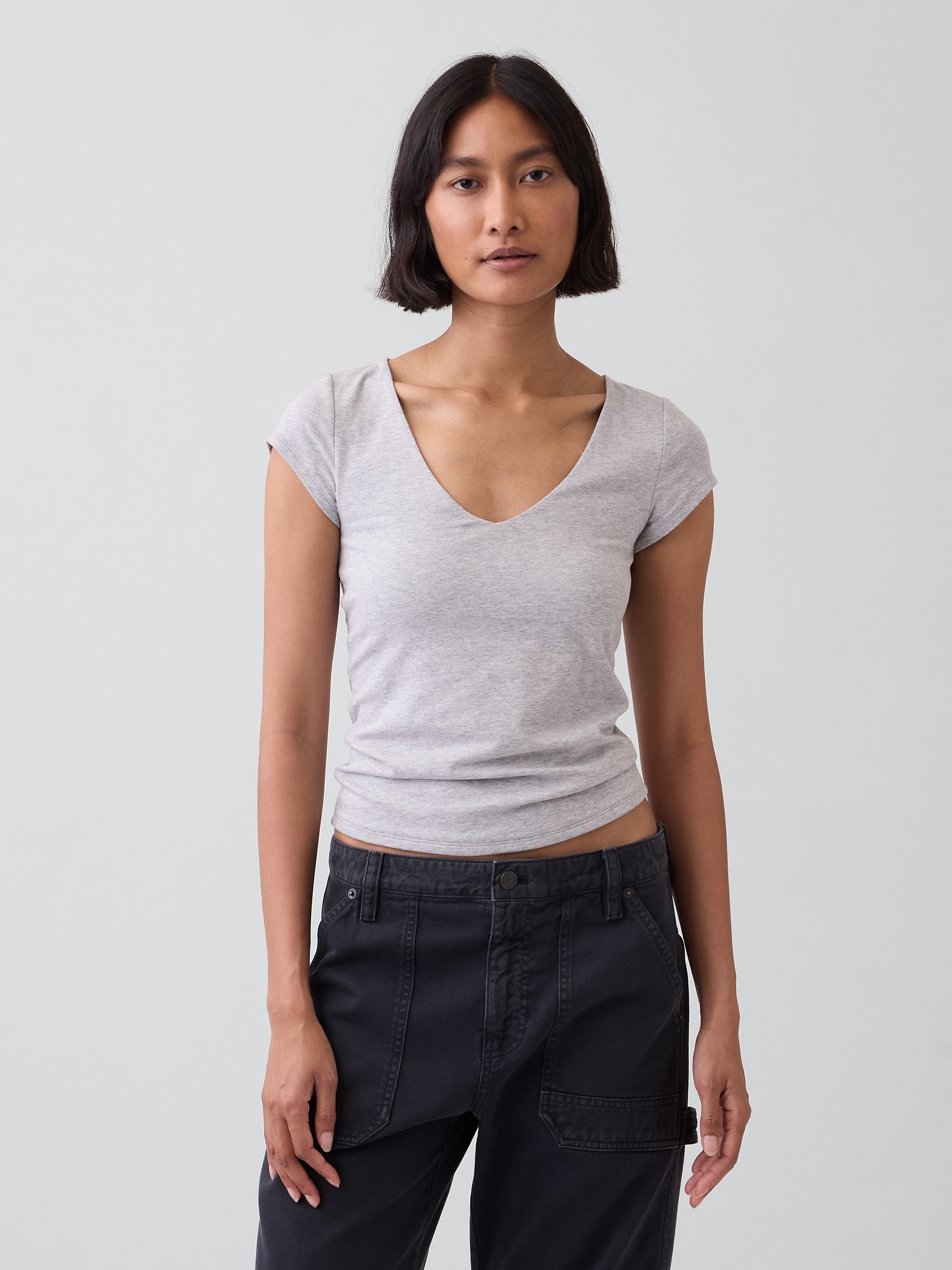 Gap Closeknit Jersey V-neck T-shirt In Light Grey