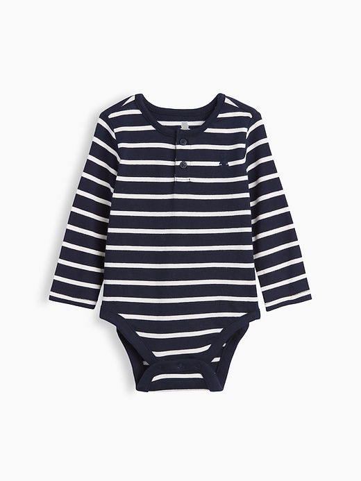 Image number 1 showing, Baby First Favorites Organic Cotton Stripe Henley Bodysuit