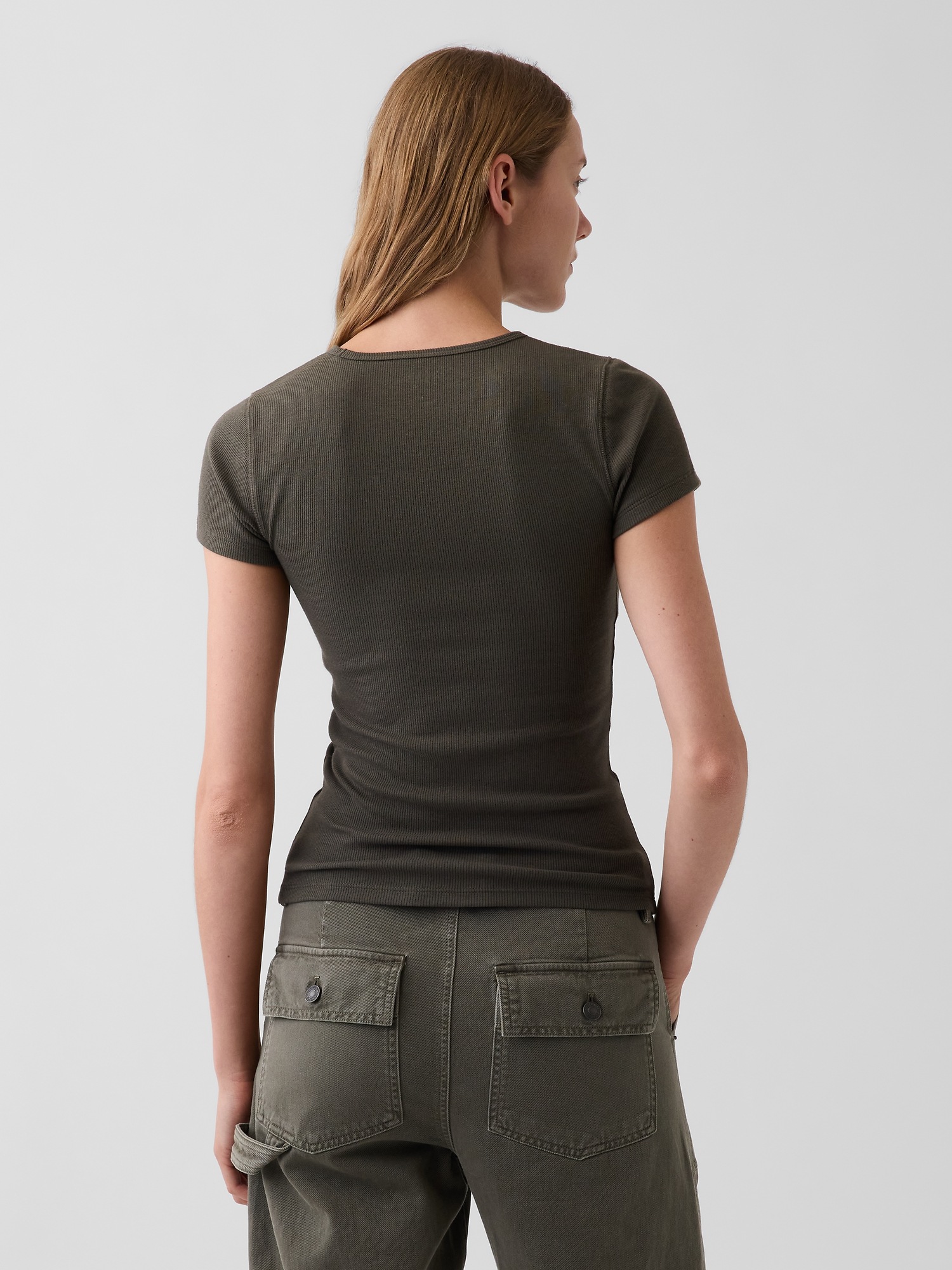 Женская футболка Gap Modern Rib, цвет: Зелёный — фото 3