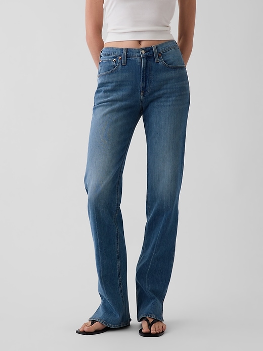 Image number 2 showing, Mid Rise Split-Hem Relaxed Straight Jeans