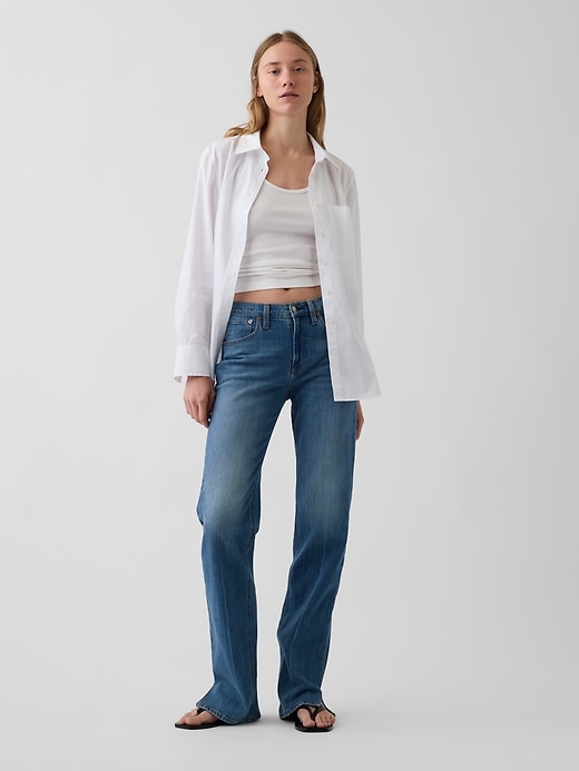 Image number 1 showing, Mid Rise Split-Hem Relaxed Straight Jeans
