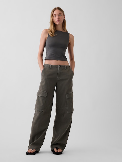 Low Rise Twill Baggy Barrel Cargo Pants